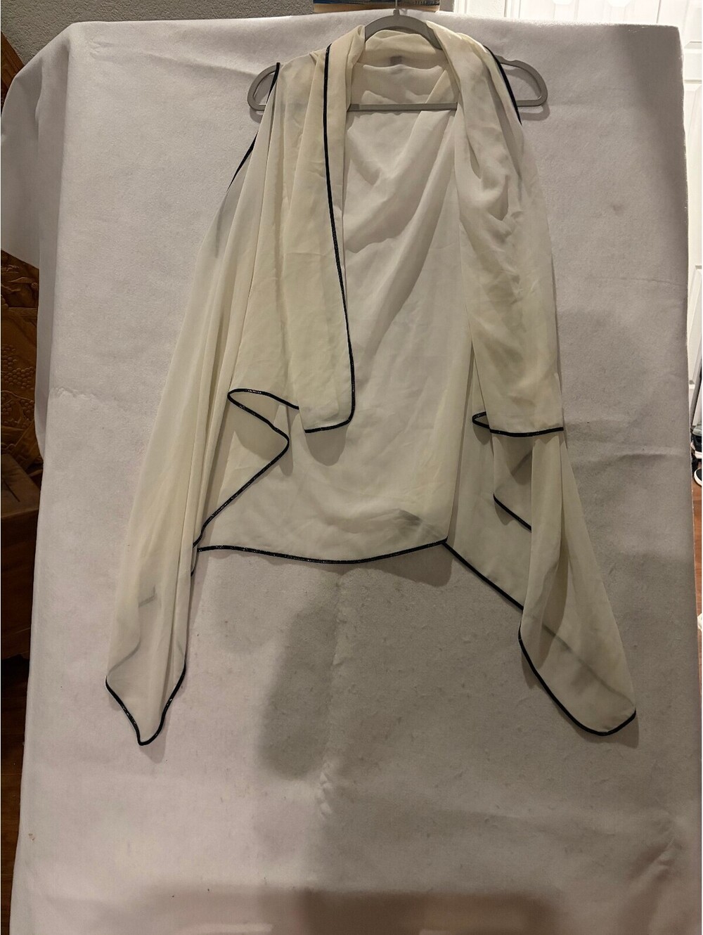 Sheer White Sleeveless Open Front Vest with Black Trim (large)